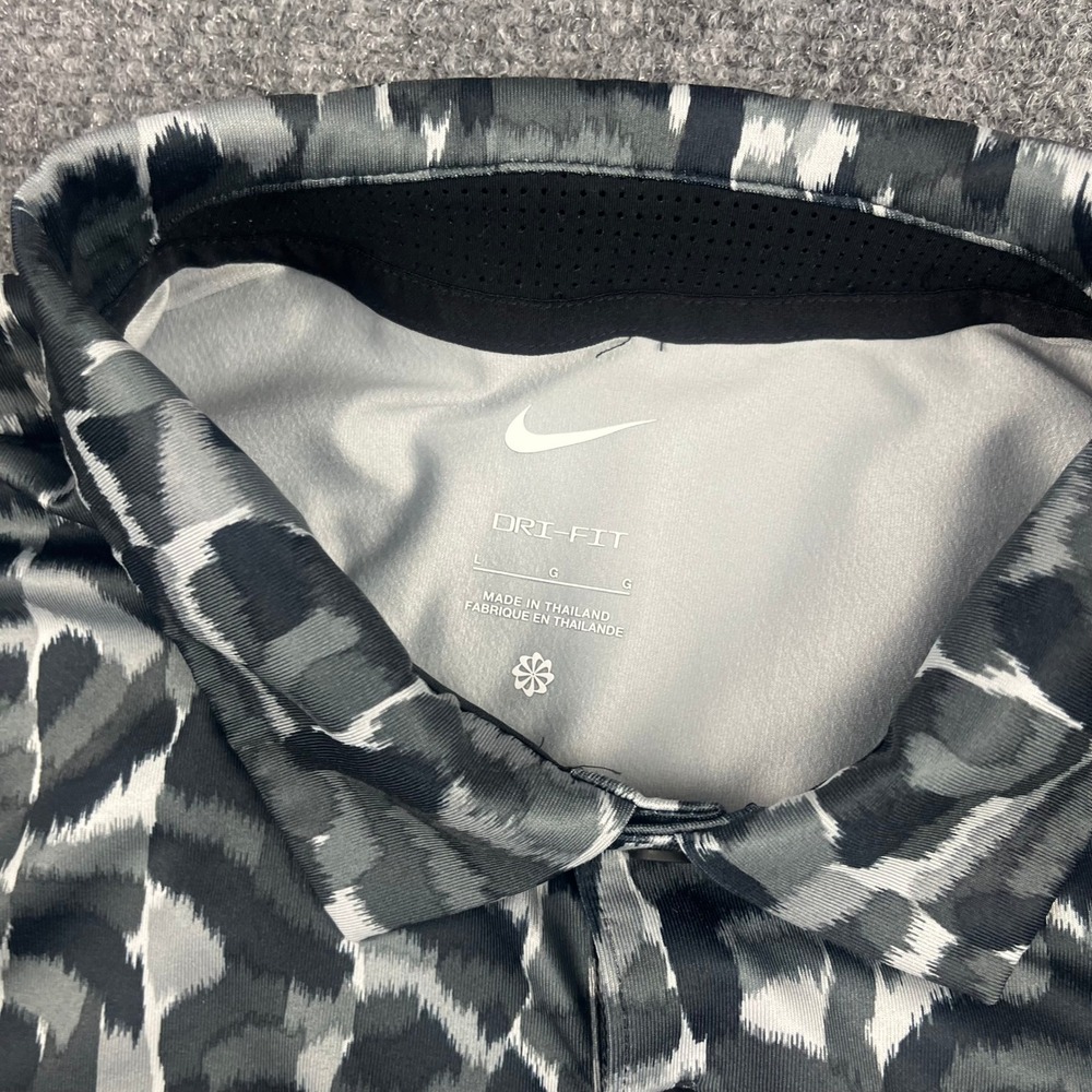 Nike Dri-FIT Mens Large Grey Black Abstract Camo Golf Polo Shirt Short Sleeve - Picture 3 of 7